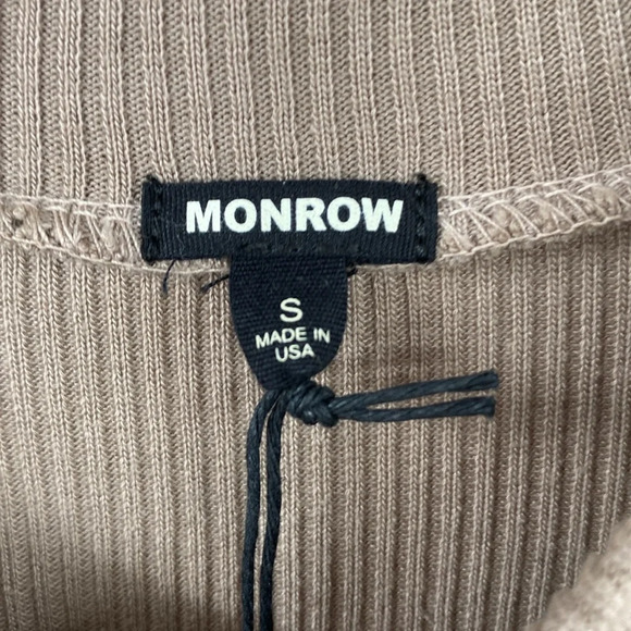 Monrow Rib Zip up Dress Womens Sz Small Tan Tencel Long Sleeves Bodycon Mini Zip - Picture 5 of 12